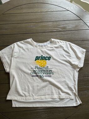 Prince White Short Sleeve Tee with Yellow & Green Pickleball Graphic